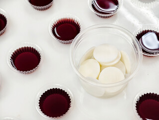 Bread and grape juice prepared for the Holy Communion