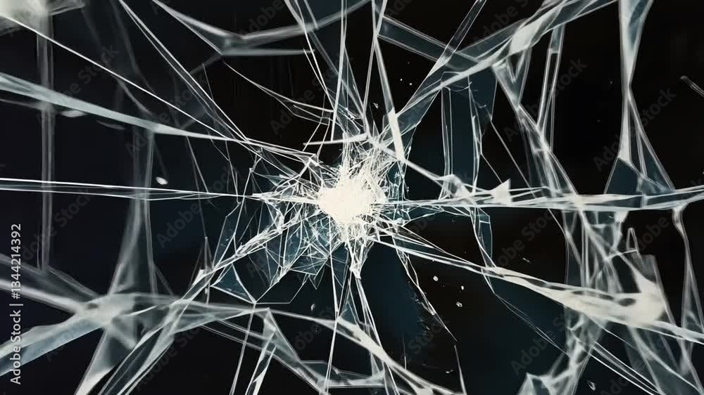 Poster intricate web of cracked glass with detailed fractures and highlights on a dark background capturing