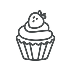 Strawberry Cupcake Icon. Dessert Sweet Bakery Pastry Muffin Fruit Strawberry Vector Symbol. Isolated Strawberry Dessert Sweet on White Background. 
