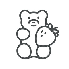 Fototapeta premium Strawberry Gummy Bear Icon. Simple Line Illustration of a Candy Treat, Representing Natural Organic Sweets with strawberry flavor. Outline Vector Symbol 