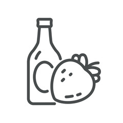 Strawberry Syrup Icon. Line Illustration of a Bottle of Strawberry Syrup with Fresh Fruit, Representing Sweet Sauces and Dessert Toppings. Strawberry Wine Bottle.