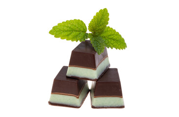 chocolate candies with mint filling isolated