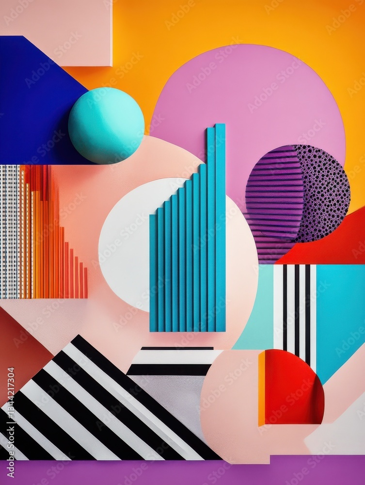 Poster abstract geometric shapes in vibrant colors creating a modern and dynamic visual composition