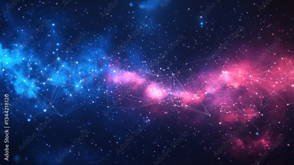 Wall mural abstract cosmic nebula with digital network, space background