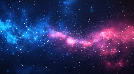 Naklejka premium Abstract cosmic nebula with digital network, space background