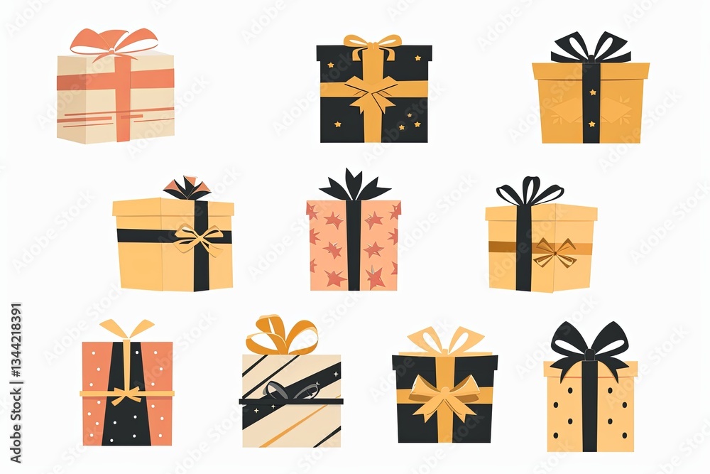 Aufkleber gift boxes with ribbon icons in trendy flat style for festive occasions and celebrations ready for d