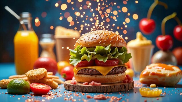 Dreamlike scene of colorful, exaggerated food items challenging culinary aesthetics