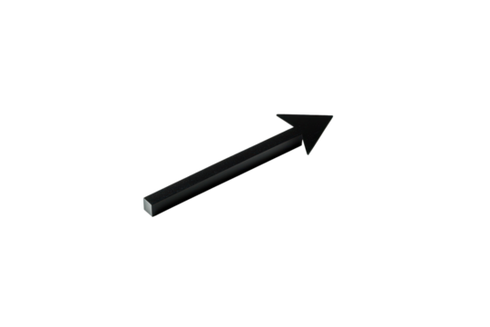 A simple black arrow resting diagonally on a white surface, the stark contrast highlighting its minimalist design