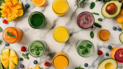 Colorful Smoothies in Glass Mason Jars on Display