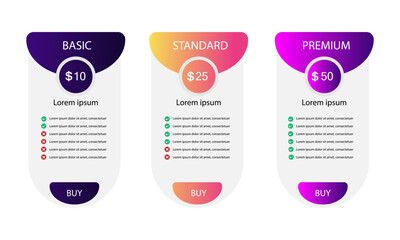 pricing table template subscription plans with gradient for apps and web