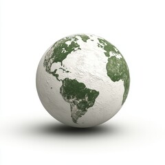Obraz premium A textured globe featuring green continents on a white background.