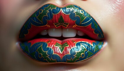 Vibrant Multicolored Artistic Lip Art for Fashion Editorial