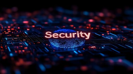 A computer screen with the word security written in red and blue