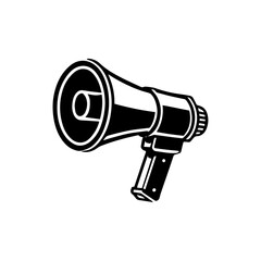A black and white silhouette illustration of a megaphone with handles