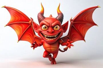 Mischievous Cartoon Devil Mascot with Fiery Wings - Stock Photo