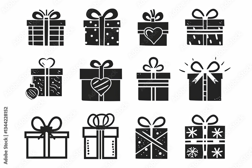 Poster gift boxes collection with ribbon icons in flat design for various occasions and celebrations genera