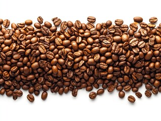 Fototapeta premium Roasted coffee beans scattered on white. Perfect for coffee shop menus, packaging, or beverage websites.