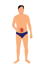 Fototapeta premium Slim Young Man Having Abdominal Pain. Health care and medicine, people and disease vector art