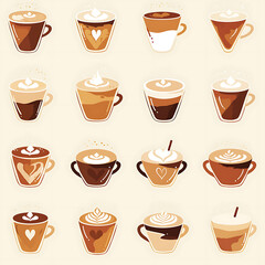 Fototapeta premium seamless pattern Realistic and artistic illustrations of coffee beans, brewing equipment, coffee cups for background or wallpaper