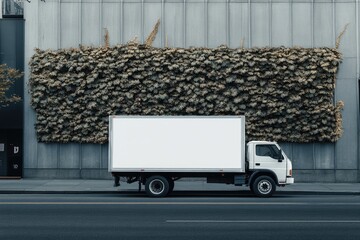 Blank Truck Against City Wall