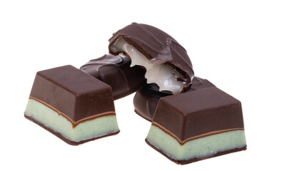 chocolate candies with mint filling isolated
