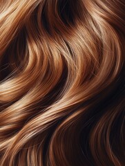 Fototapeta premium Beautiful shiny caramel brown hair texture closeup. Generative AI
