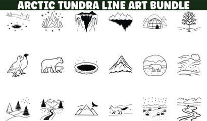 Arctic Tundra Line Art Bundle Animals, Landscapes, and Igloo Designs