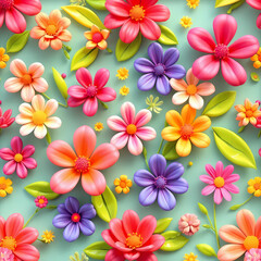 Vibrant Botanical Floral Pattern with Colorful Blooms - Springtime Decorative Garden Art Illustration