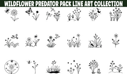Wildflower Predator Line Art Pack Floral, Insect, Nature Designs