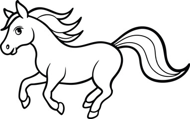 horse coloring book page line art symbol icon, black horse vector, black horse vector illustration, silhouette of black horse outline on white background.