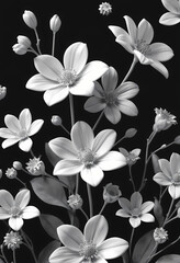Elegant Black and White Floral Art: Monochrome Lily & Rudbeckia Botanical Silhouette