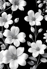 Obraz premium Monochrome Floral Blooms: Elegant Black & White Botanical Illustration