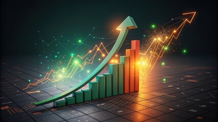 AI, financial market for forex trading. Dynamic financial graph illustrating growth with vibrant colors and upward momentum.