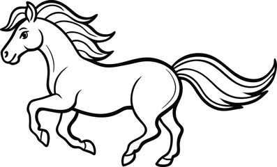horse coloring book page line art symbol icon, black horse vector, black horse vector illustration, silhouette of black horse outline on white background.