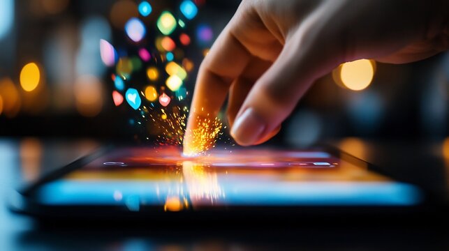 Interactive experience on tablet with magical effects from human touch