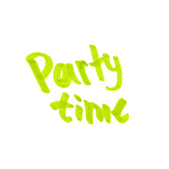 Hand-drawn green marker text “Party Time” isolated on a transparent background