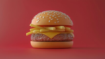 3D Render Cartoon Cheeseburger and Fries