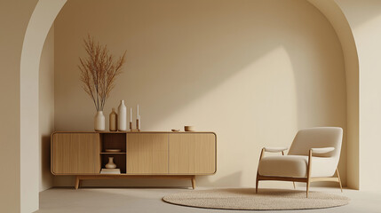 Modern living room with minimalist furniture and neutral tones