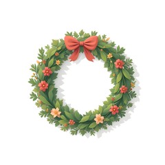 flat simple design illustration of colorful cute wreath, white background.