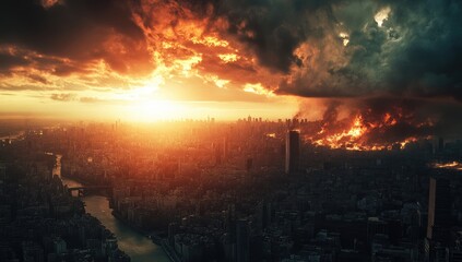 City ablaze at sunset