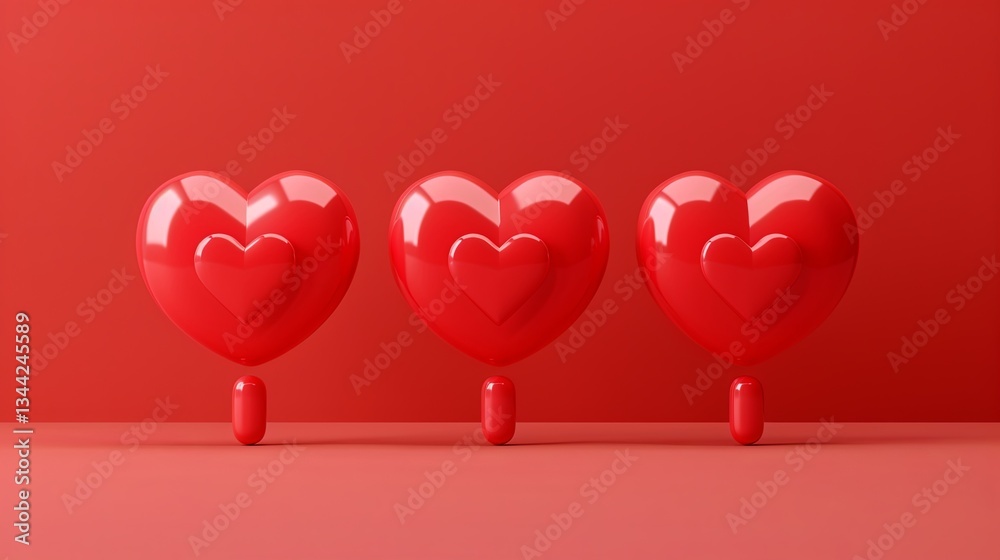 Aufkleber 3d heart textboxes with love icons creating a vibrant social media notification display in red tones Generative AI