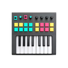 A vibrant mini keyboard ready to unleash a burst of creative energy, its playful colors and compact design promising hours of musical fun with a sleek, dark gray finish.