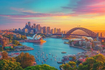 Naklejka premium City skyline at sunrise