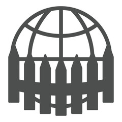 World globe and fence solid icon, global sanctions concept. Vector graphics. Planet with barrier sign on white background, glyph style icon for mobile or web design.