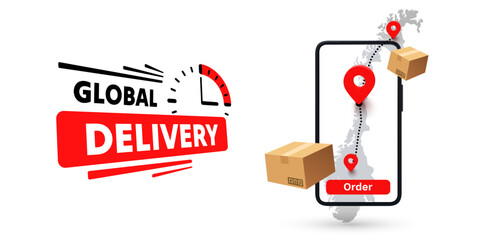 Online Delivery global logistics on mobile, delivery within the Norway. Vector illustration