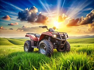 Modern Quad Bike on Lush Green Grass - High-Resolution Stock Photo