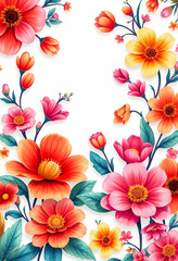 Vibrant Spring Blooming Flowers: Colorful Floral Art and Botanical Garden Patterns