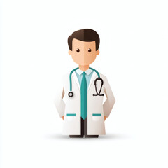 Fototapeta premium Stylized doctor character wearing a lab coat and stethoscope 