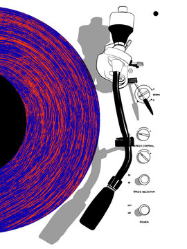 Close-up illustration of the vinyl on player