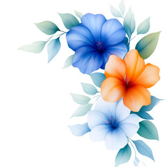 Fototapeta premium Beautiful floral arrangement with blue and orange flowers isolated on transparent background
